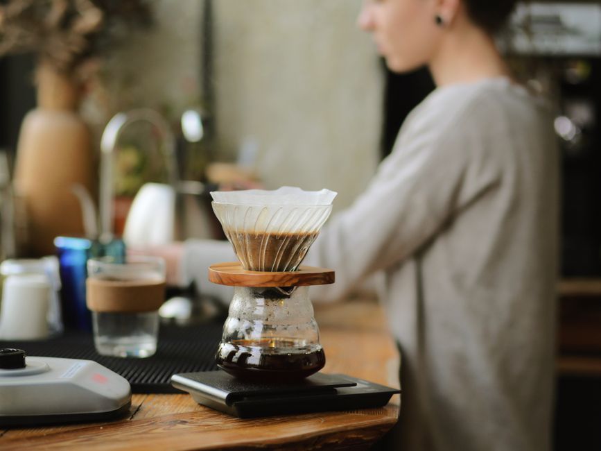 pour over coffee cafe warm light
