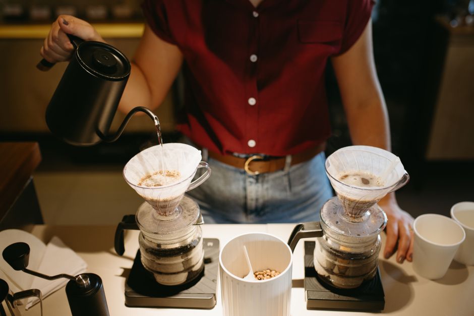 pour over coffee cafe warm light