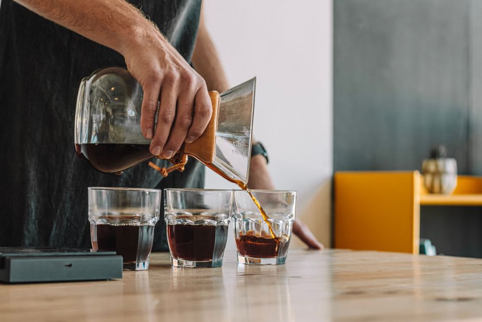 pour over coffee cafe warm light