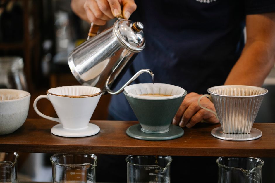 pour over coffee cafe warm light